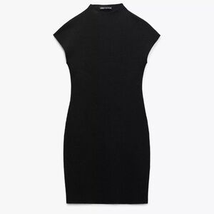 Zara Short Stretch Knit Mock Black Dress